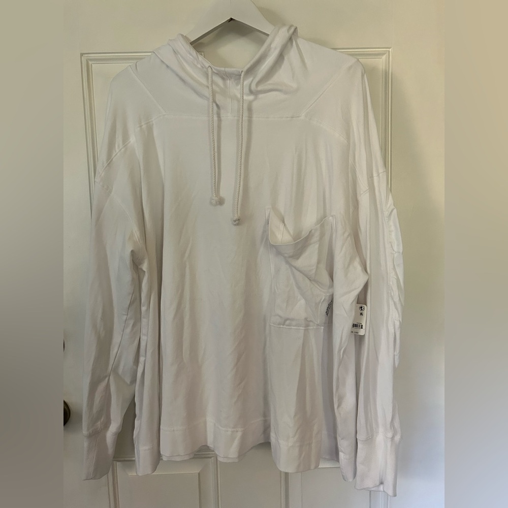Free People White Hooded Long Sleeve Tee